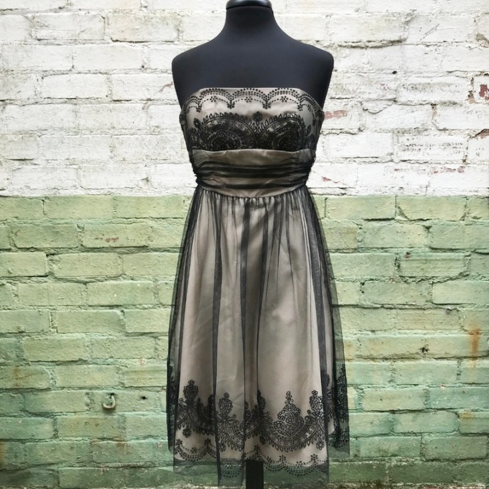 DAVID’S BRIDAL Mesh Embroidered Strapless Dress